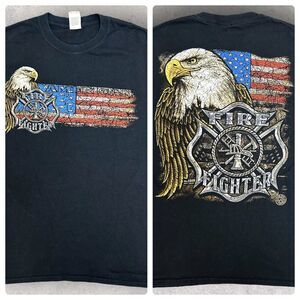 Firefighter Double Sided T Shirt‎ Men's Size Medium Blue
